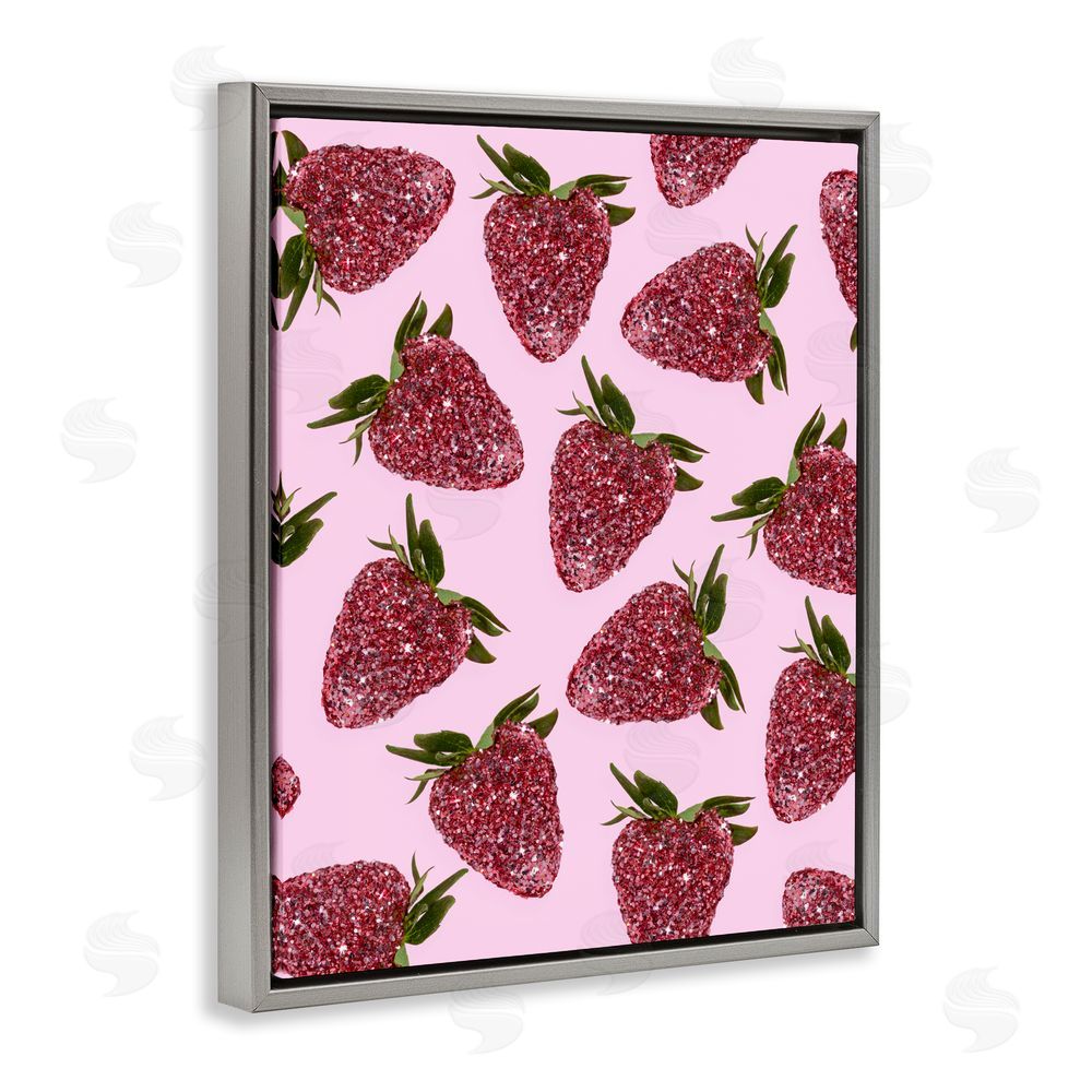 LISH Creative Glimmer Strawberry Pattern Gray Floating Framed Canvas Wall Art