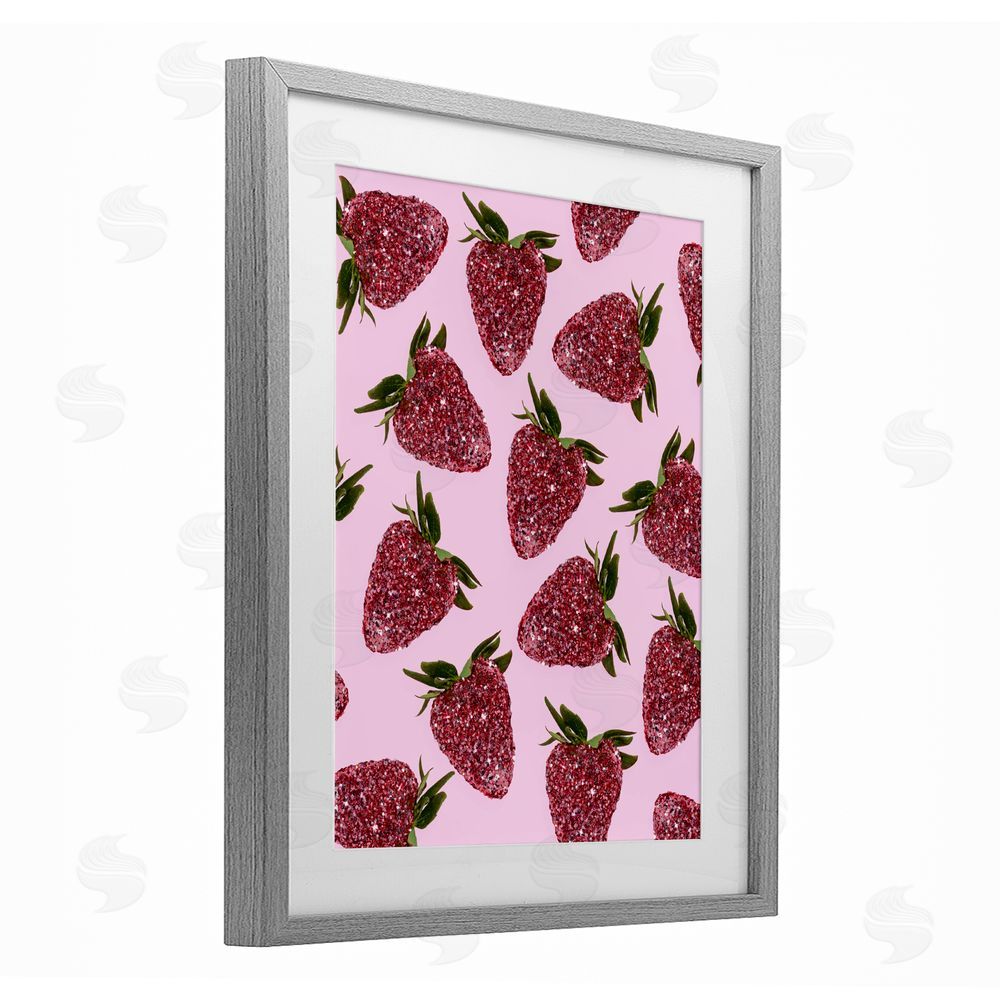 LISH Creative Glimmer Strawberry Pattern Gray Framed Print Under Glass Wall Art