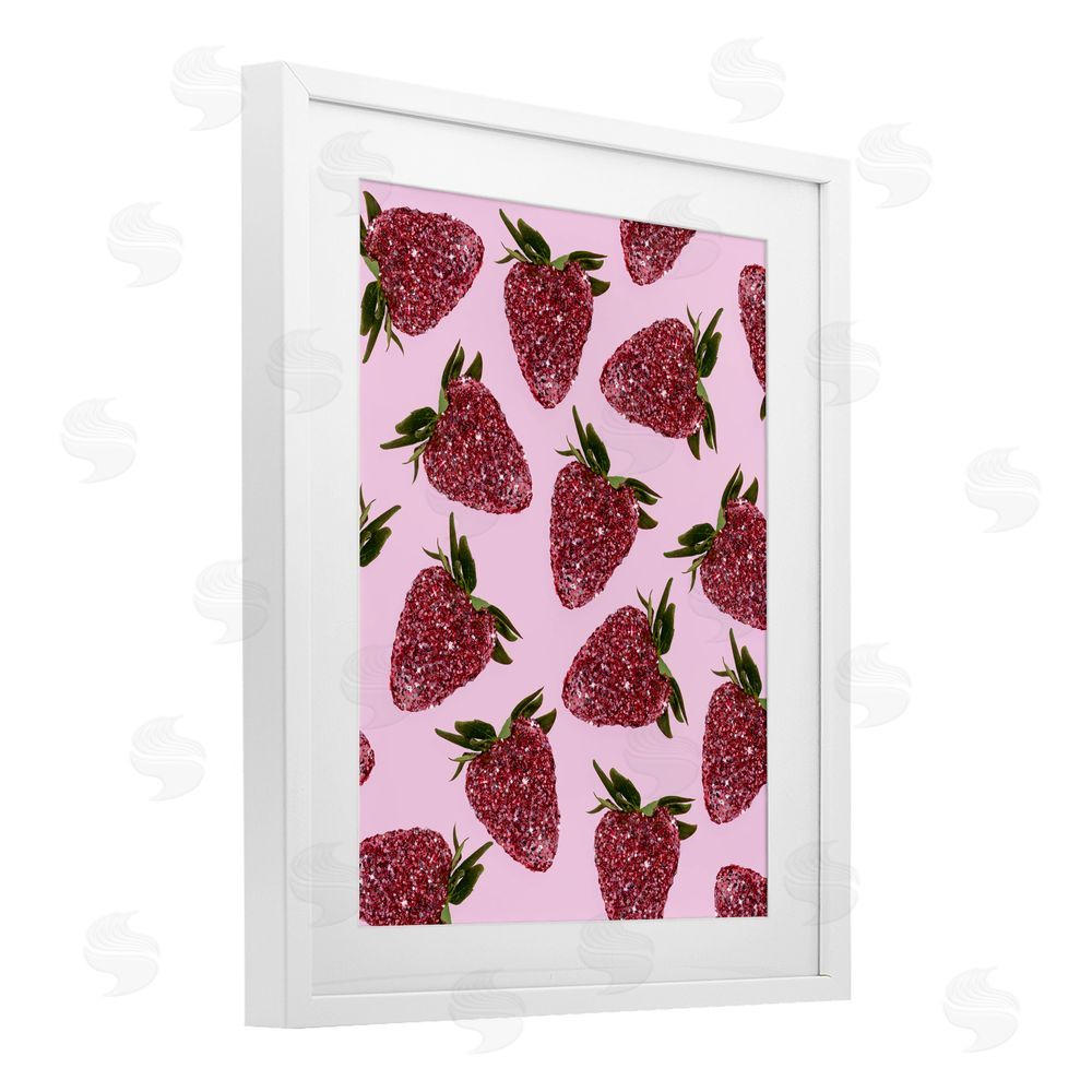 LISH Creative Glimmer Strawberry Pattern White Framed Print Under Glass Wall Art