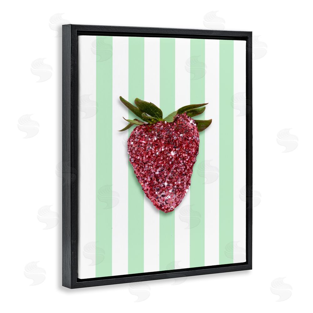 LISH Creative Glimmer Cherry on Green Stripes Black Floating Framed Canvas Wall Art