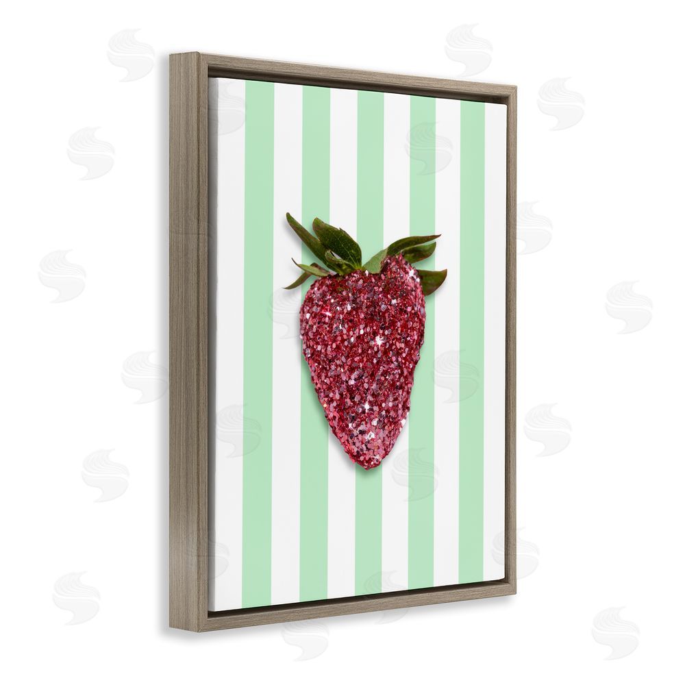 LISH Creative Glimmer Cherry on Green Stripes Brown Floating Framed Canvas Wall Art