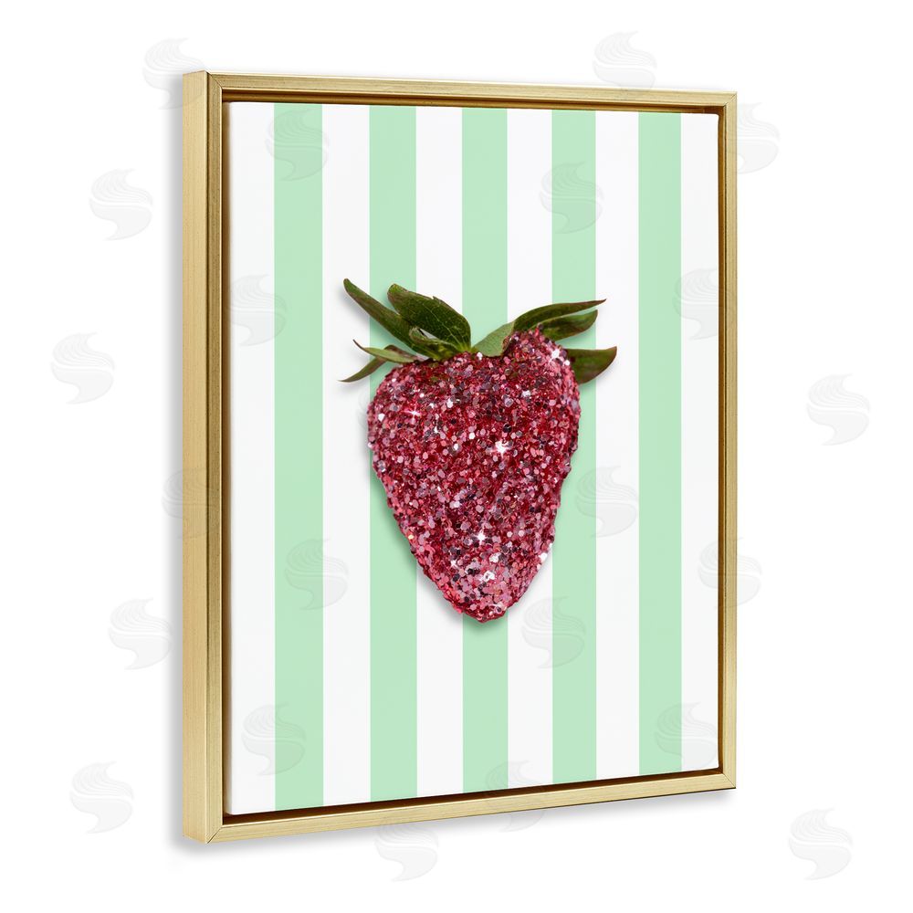 LISH Creative Glimmer Cherry on Green Stripes Gold Floating Framed Canvas Wall Art