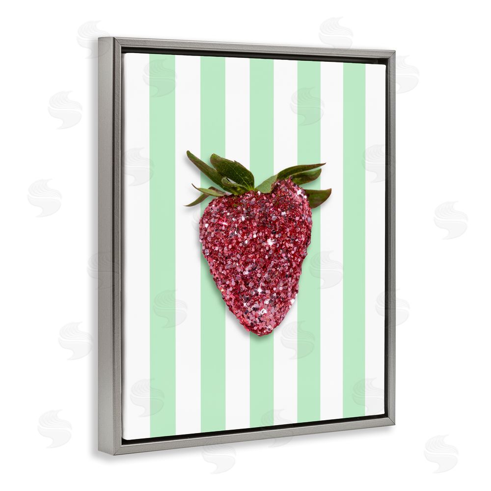LISH Creative Glimmer Cherry on Green Stripes Gray Floating Framed Canvas Wall Art