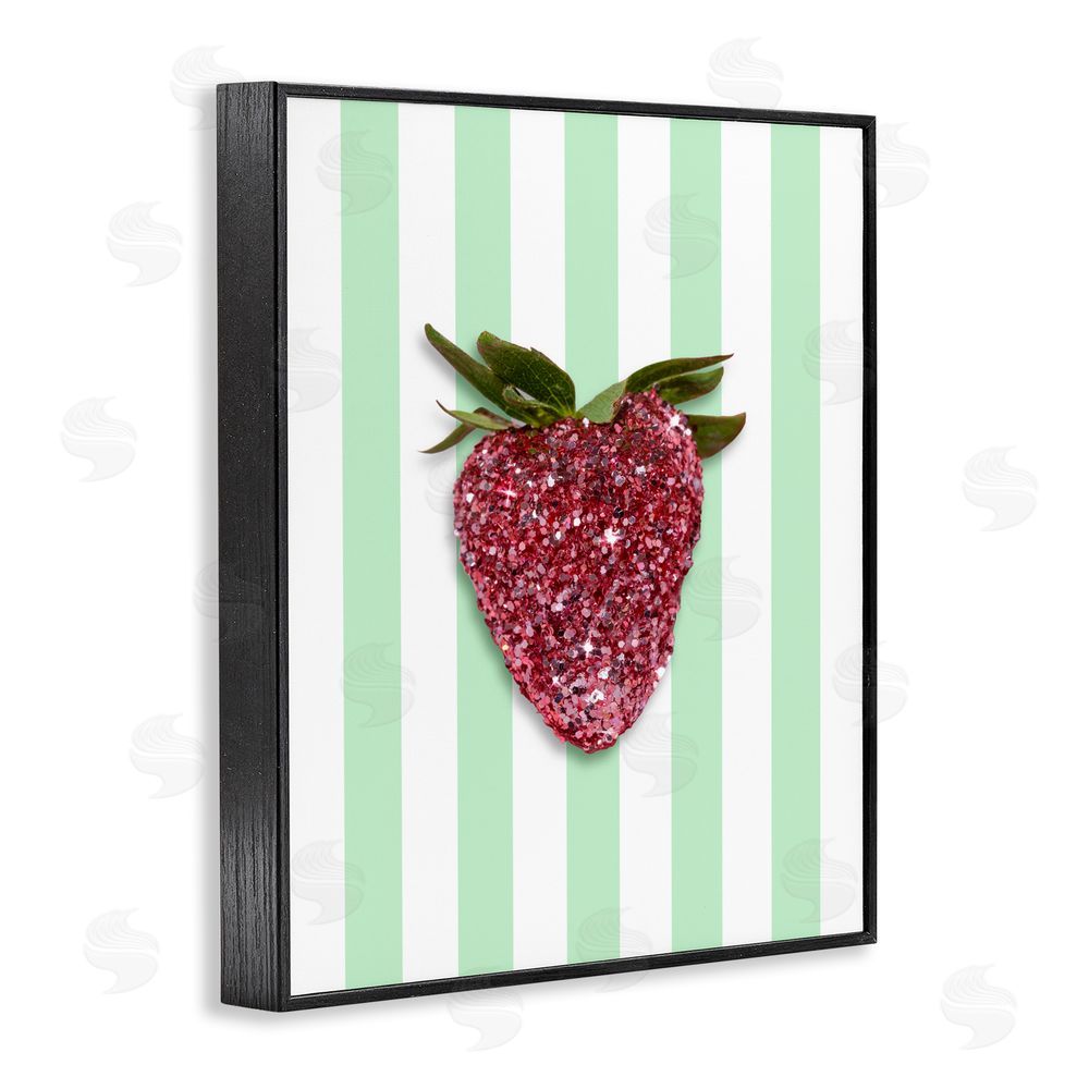 LISH Creative Glimmer Cherry on Green Stripes Black Framed Giclee Wall Art