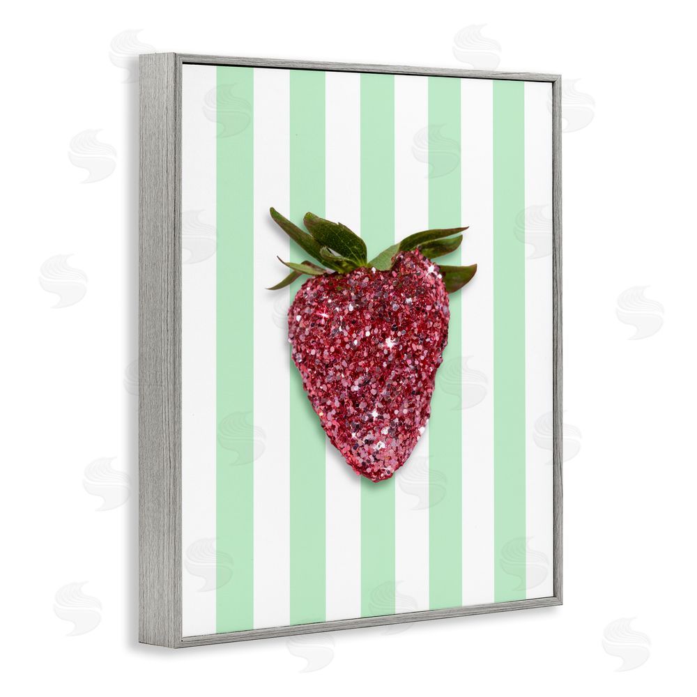 LISH Creative Glimmer Cherry on Green Stripes Gray Framed Giclee Wall Art