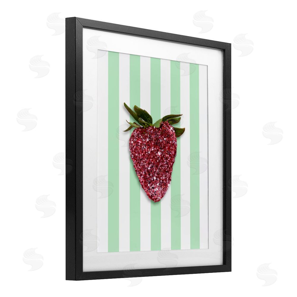 LISH Creative Glimmer Cherry on Green Stripes Black Framed Print Under Glass Wall Art