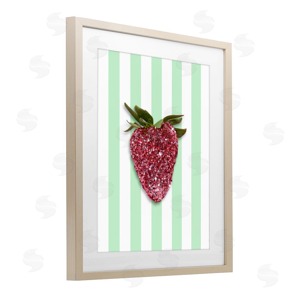 LISH Creative Glimmer Cherry on Green Stripes Brown Framed Print Under Glass Wall Art