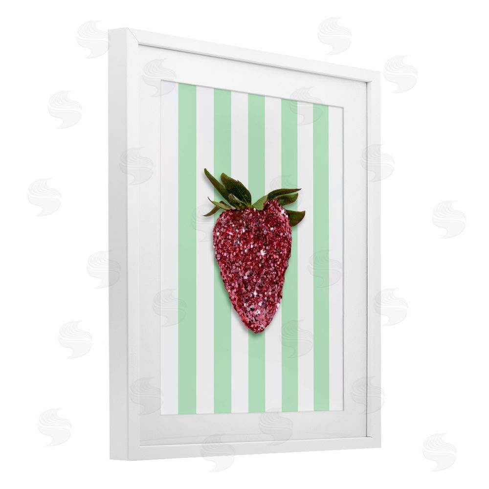 LISH Creative Glimmer Cherry on Green Stripes White Framed Print Under Glass Wall Art