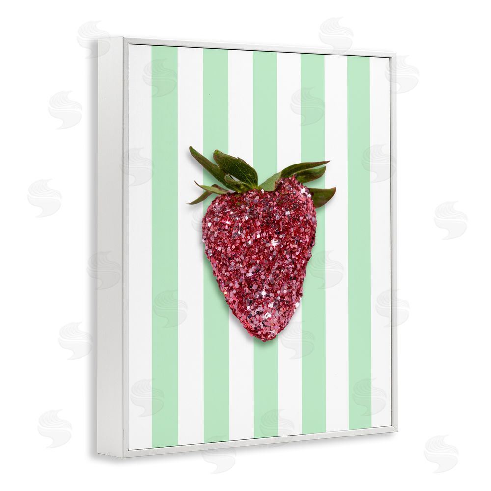 LISH Creative Glimmer Cherry on Green Stripes White Framed Giclee Wall Art