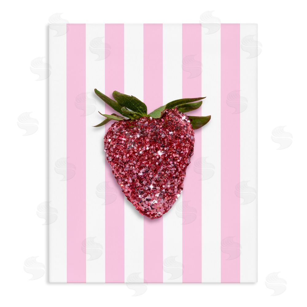 LISH Creative Glimmer Strawberry on Green Stripes Stretched Canvas Wall Art
