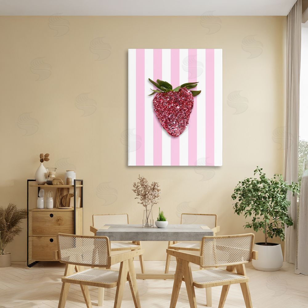 LISH Creative Glimmer Strawberry on Green Stripes Stretched Canvas Wall Art in Room