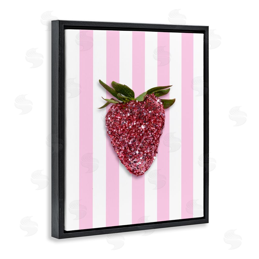 LISH Creative Glimmer Strawberry on Green Stripes Black Floating Framed Canvas Wall Art