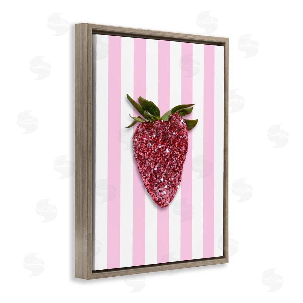 LISH Creative Glimmer Strawberry on Green Stripes Brown Floating Framed Canvas Wall Art