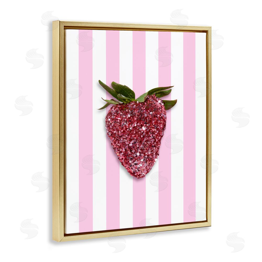 LISH Creative Glimmer Strawberry on Green Stripes Gold Floating Framed Canvas Wall Art