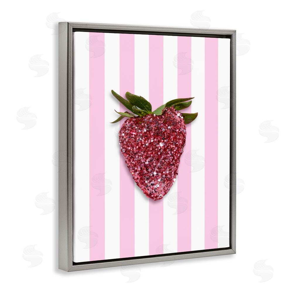 LISH Creative Glimmer Strawberry on Green Stripes Gray Floating Framed Canvas Wall Art