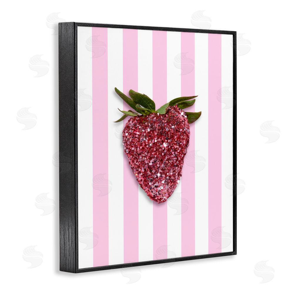 LISH Creative Glimmer Strawberry on Green Stripes Black Framed Giclee Wall Art