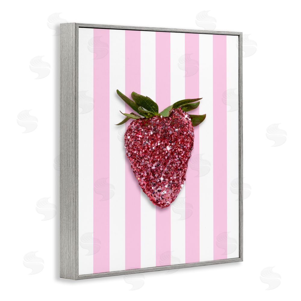 LISH Creative Glimmer Strawberry on Green Stripes Gray Framed Giclee Wall Art