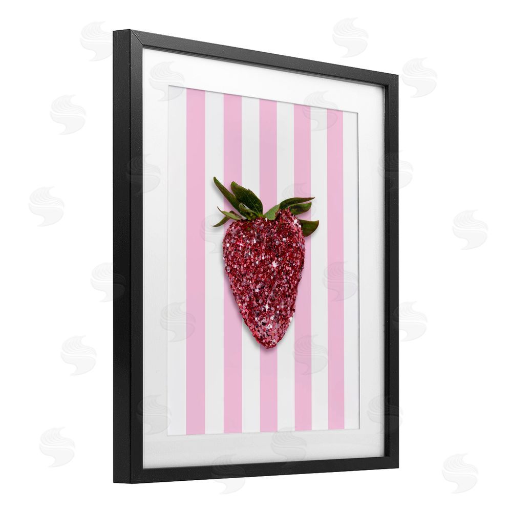 LISH Creative Glimmer Strawberry on Green Stripes Black Framed Print Under Glass Wall Art