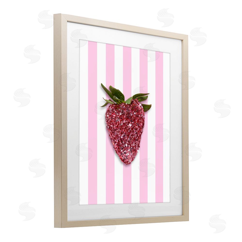 LISH Creative Glimmer Strawberry on Green Stripes Brown Framed Print Under Glass Wall Art