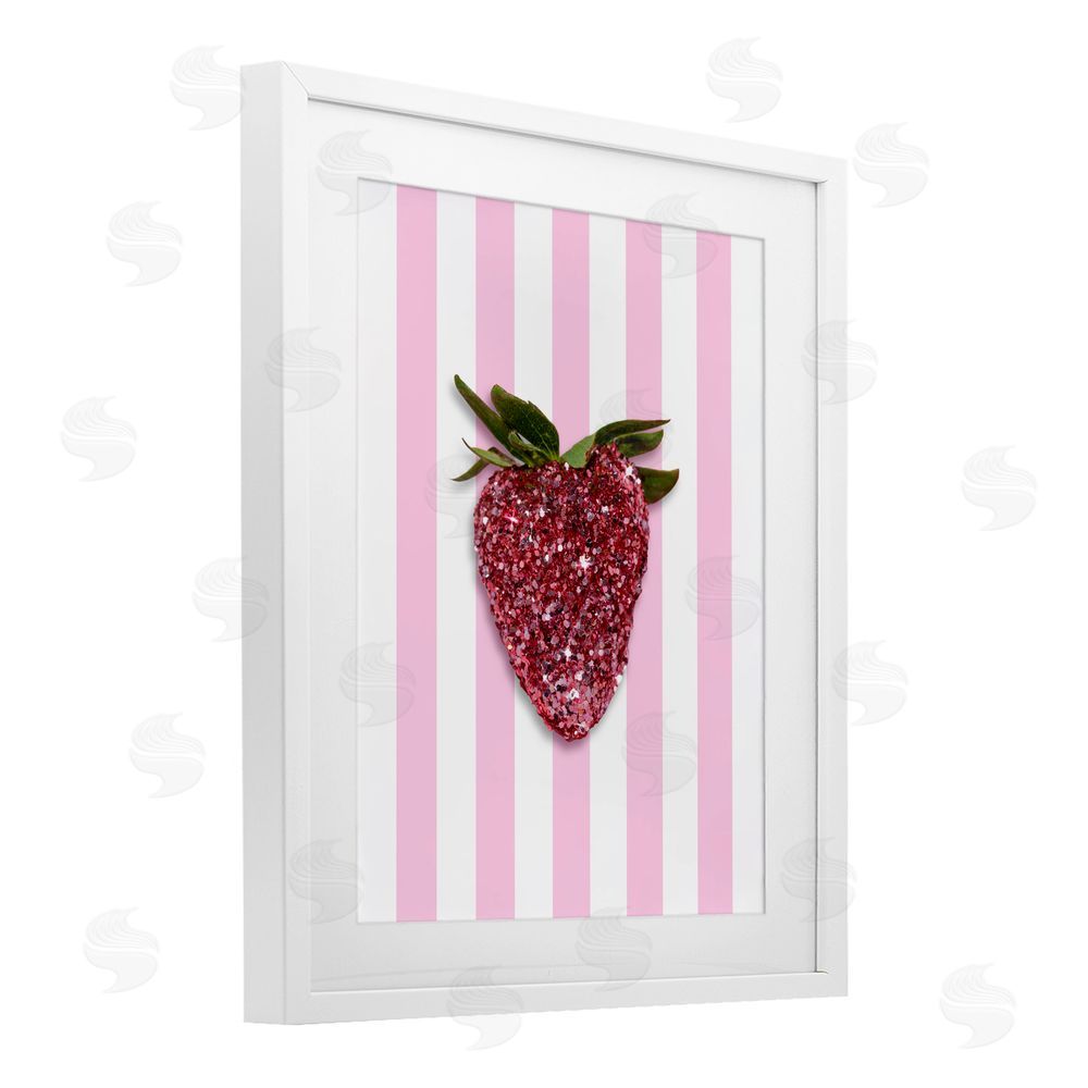 LISH Creative Glimmer Strawberry on Green Stripes White Framed Print Under Glass Wall Art