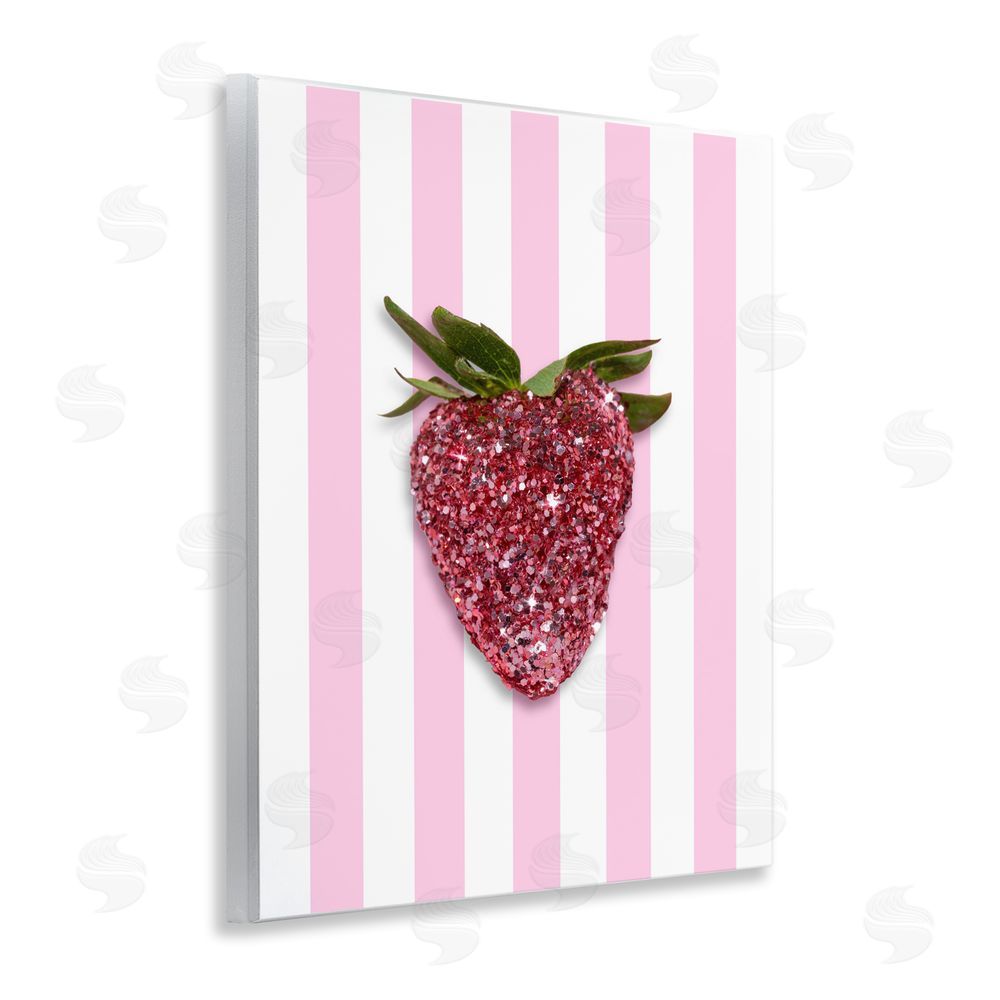 LISH Creative Glimmer Strawberry on Green Stripes Wall Plaque Home Decor Art Print