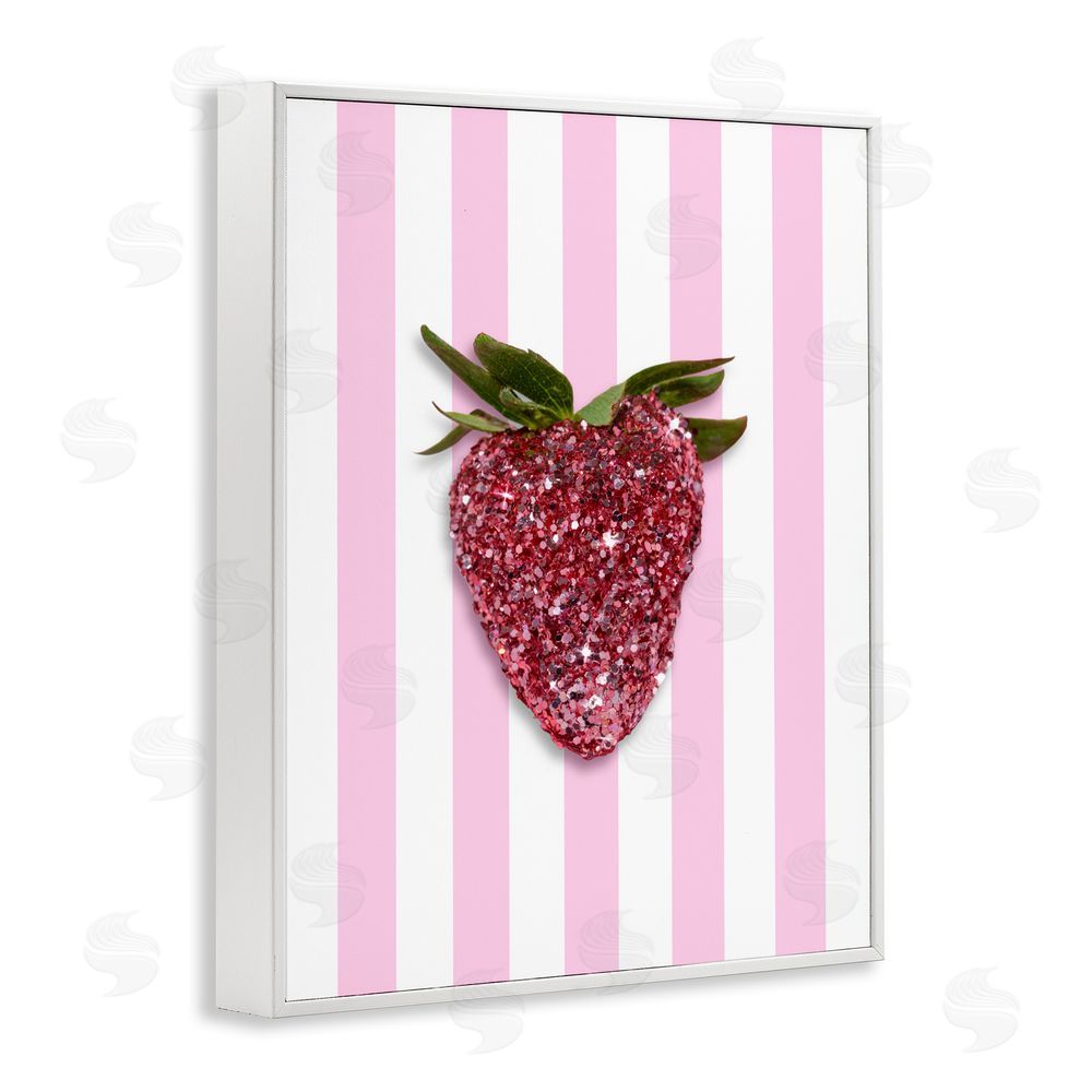 LISH Creative Glimmer Strawberry on Green Stripes White Framed Giclee Wall Art