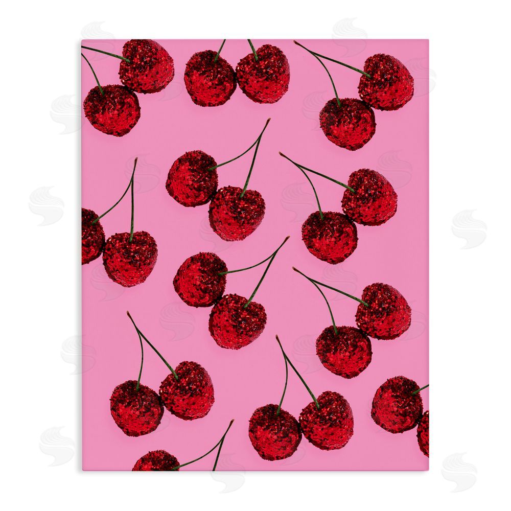 LISH Creative Glitter Glam Cherries Pattern Stretched Canvas Wall Art