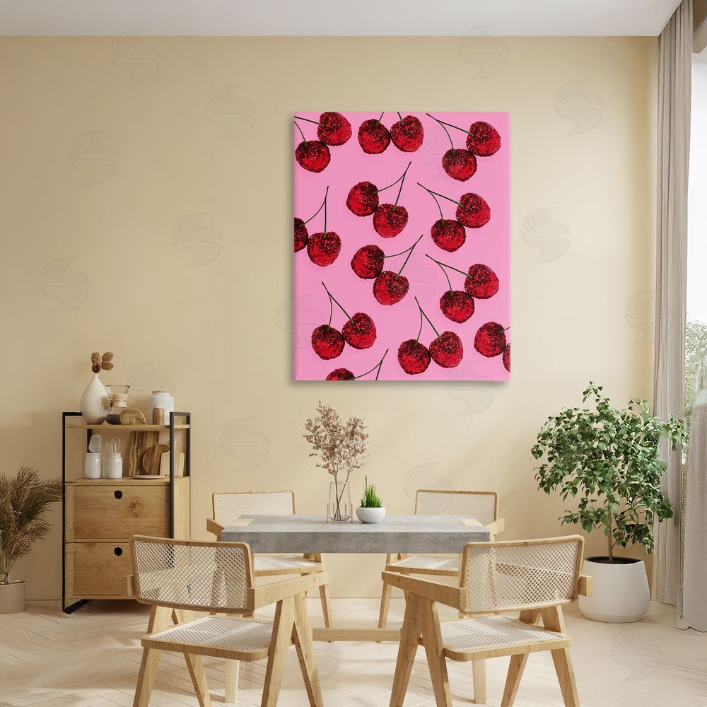 LISH Creative Glitter Glam Cherries Pattern Stretched Canvas Wall Art in Room