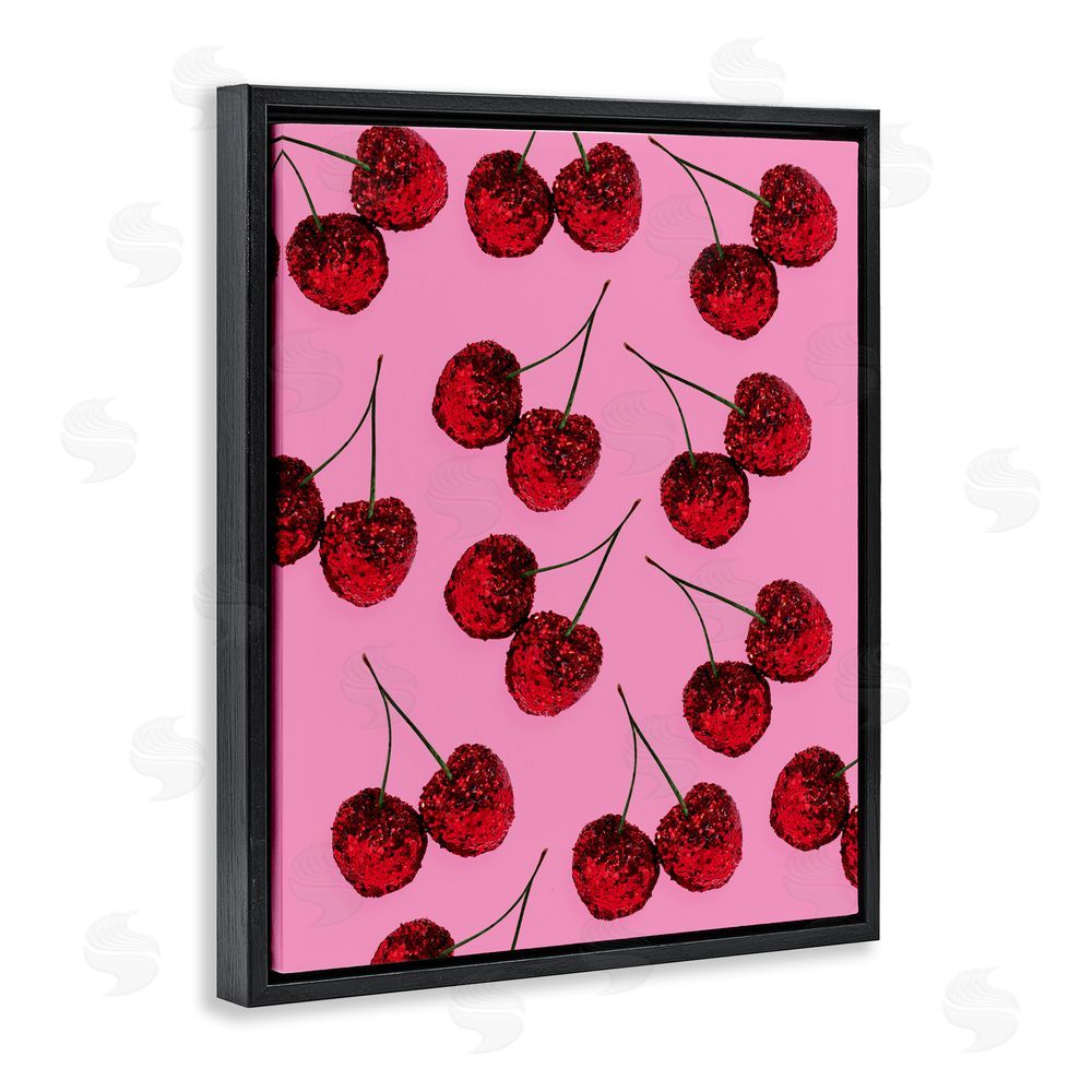 LISH Creative Glitter Glam Cherries Pattern Black Floating Framed Canvas Wall Art