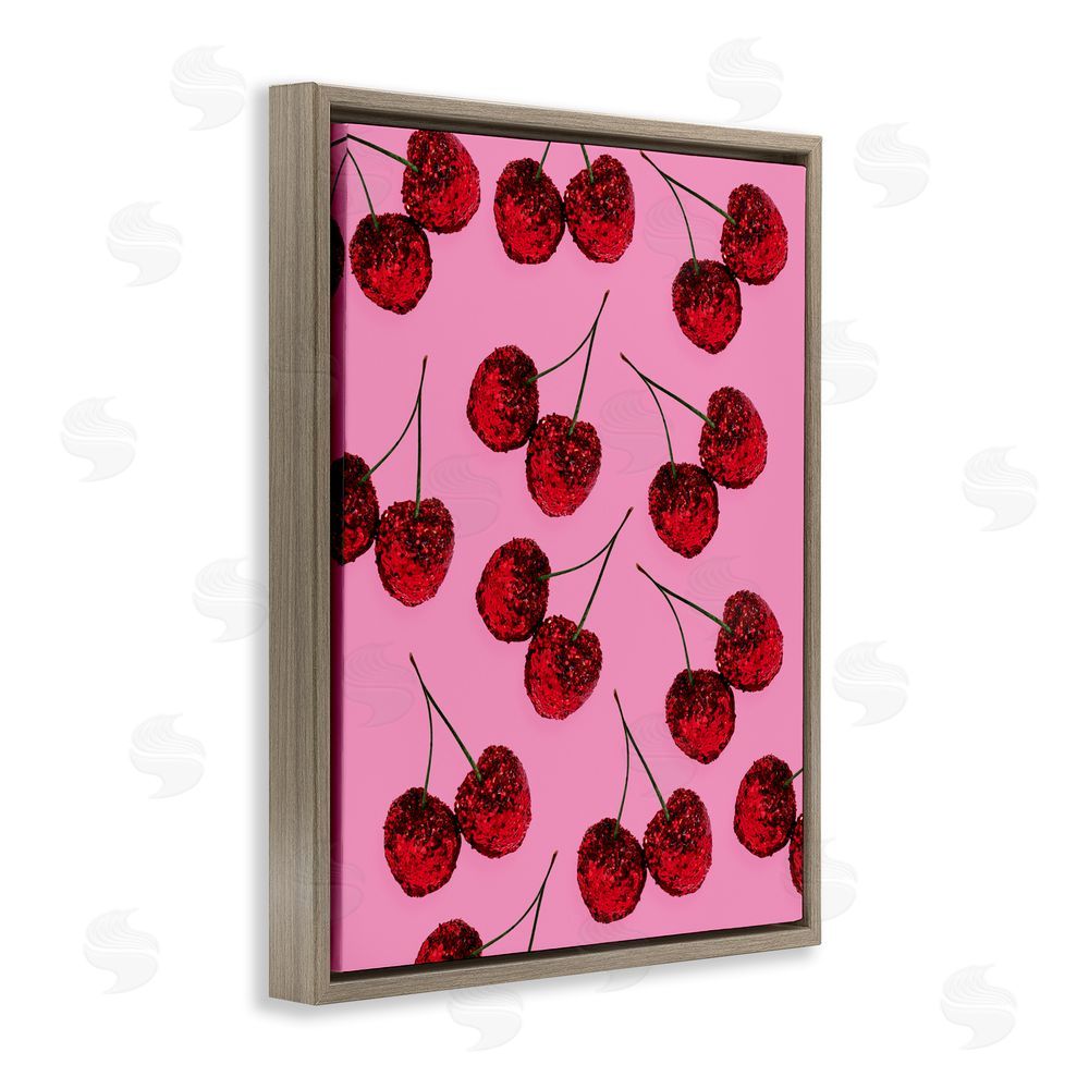 LISH Creative Glitter Glam Cherries Pattern Brown Floating Framed Canvas Wall Art