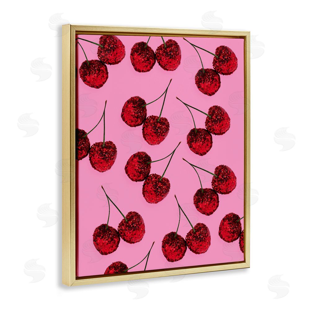 LISH Creative Glitter Glam Cherries Pattern Gold Floating Framed Canvas Wall Art