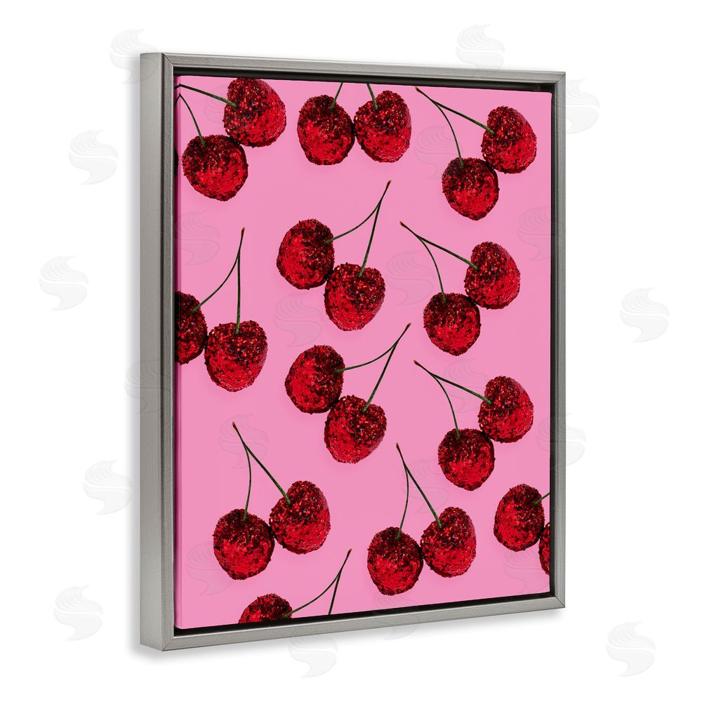 LISH Creative Glitter Glam Cherries Pattern Gray Floating Framed Canvas Wall Art