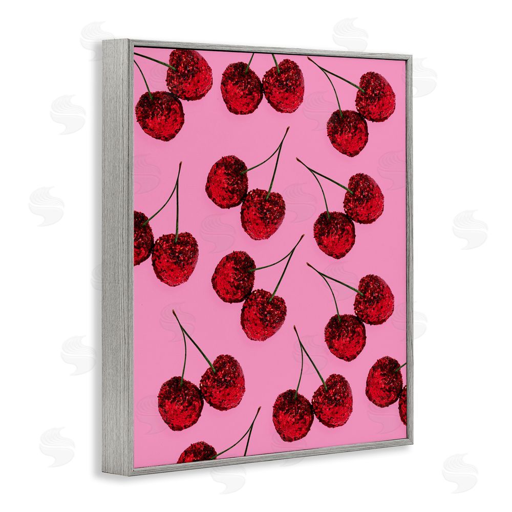 LISH Creative Glitter Glam Cherries Pattern Gray Framed Giclee Wall Art