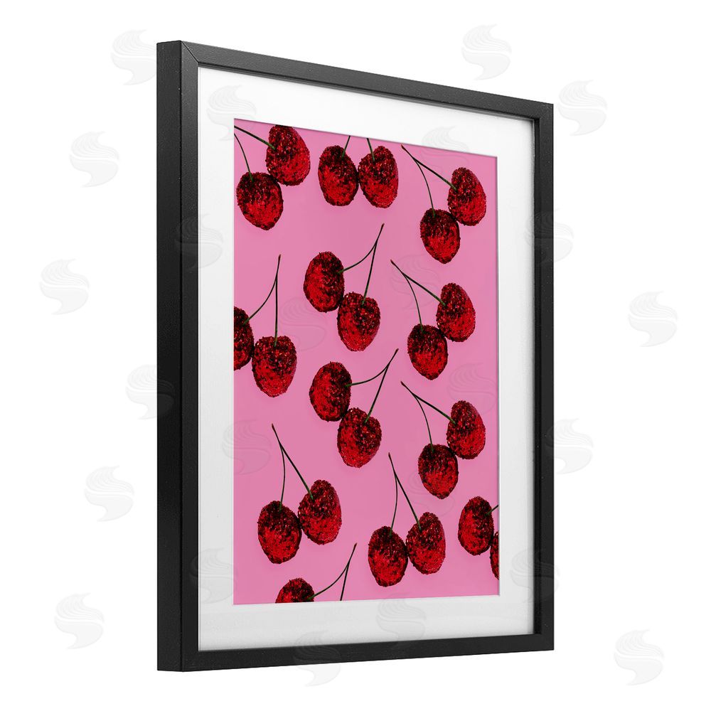LISH Creative Glitter Glam Cherries Pattern Black Framed Print Under Glass Wall Art
