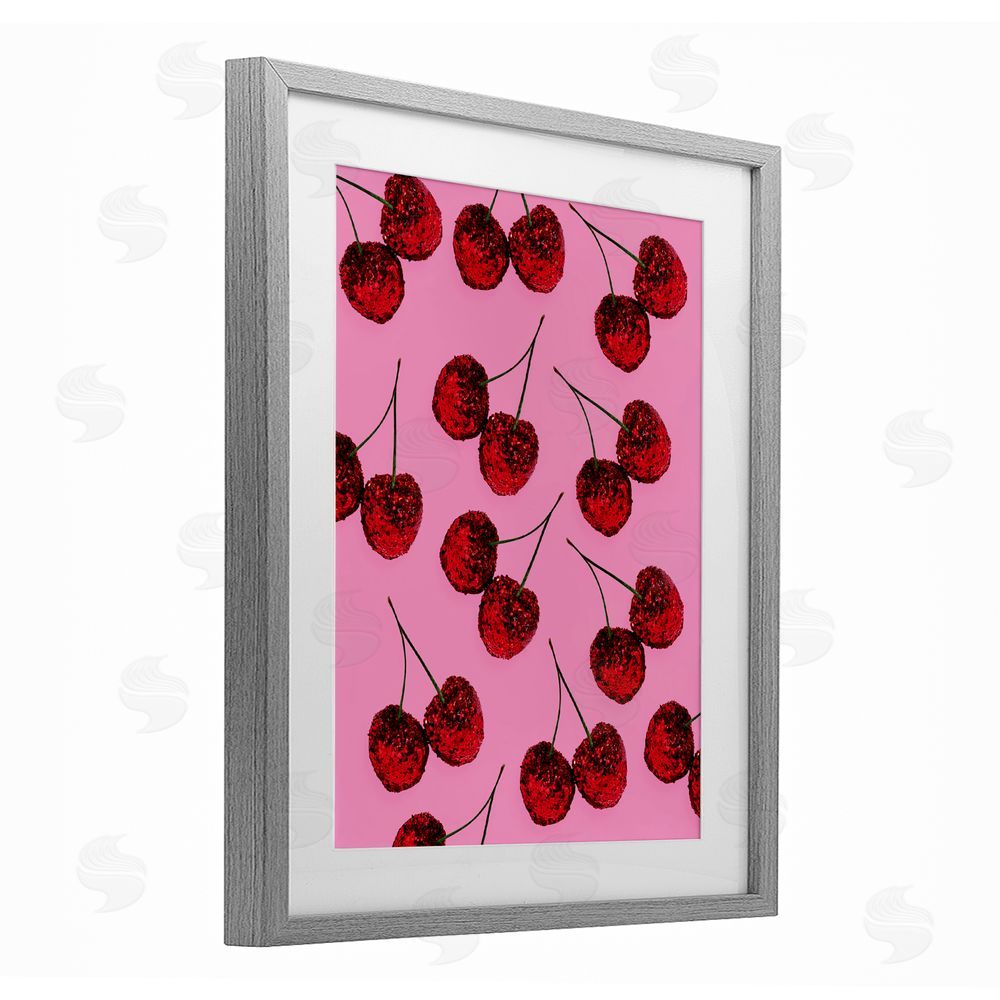 LISH Creative Glitter Glam Cherries Pattern Gray Framed Print Under Glass Wall Art