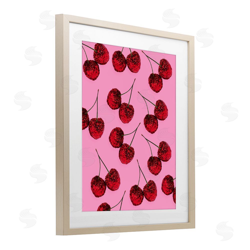 LISH Creative Glitter Glam Cherries Pattern Brown Framed Print Under Glass Wall Art