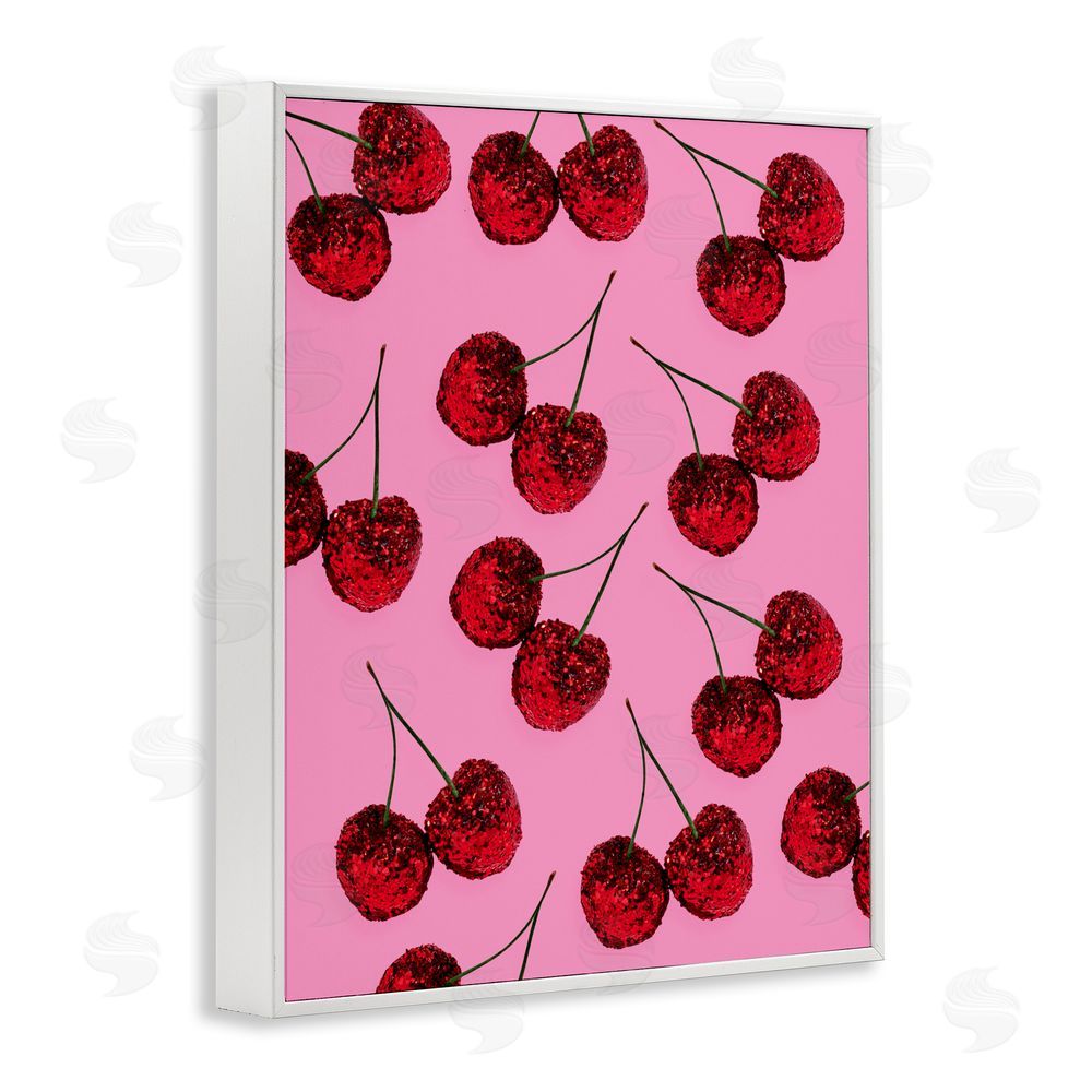 LISH Creative Glitter Glam Cherries Pattern White Framed Giclee Wall Art