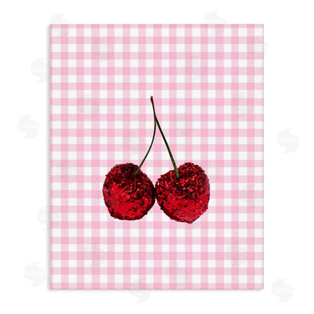 LISH Creative Glitter Cherry on Pink Gingham Stretched Canvas Wall Art