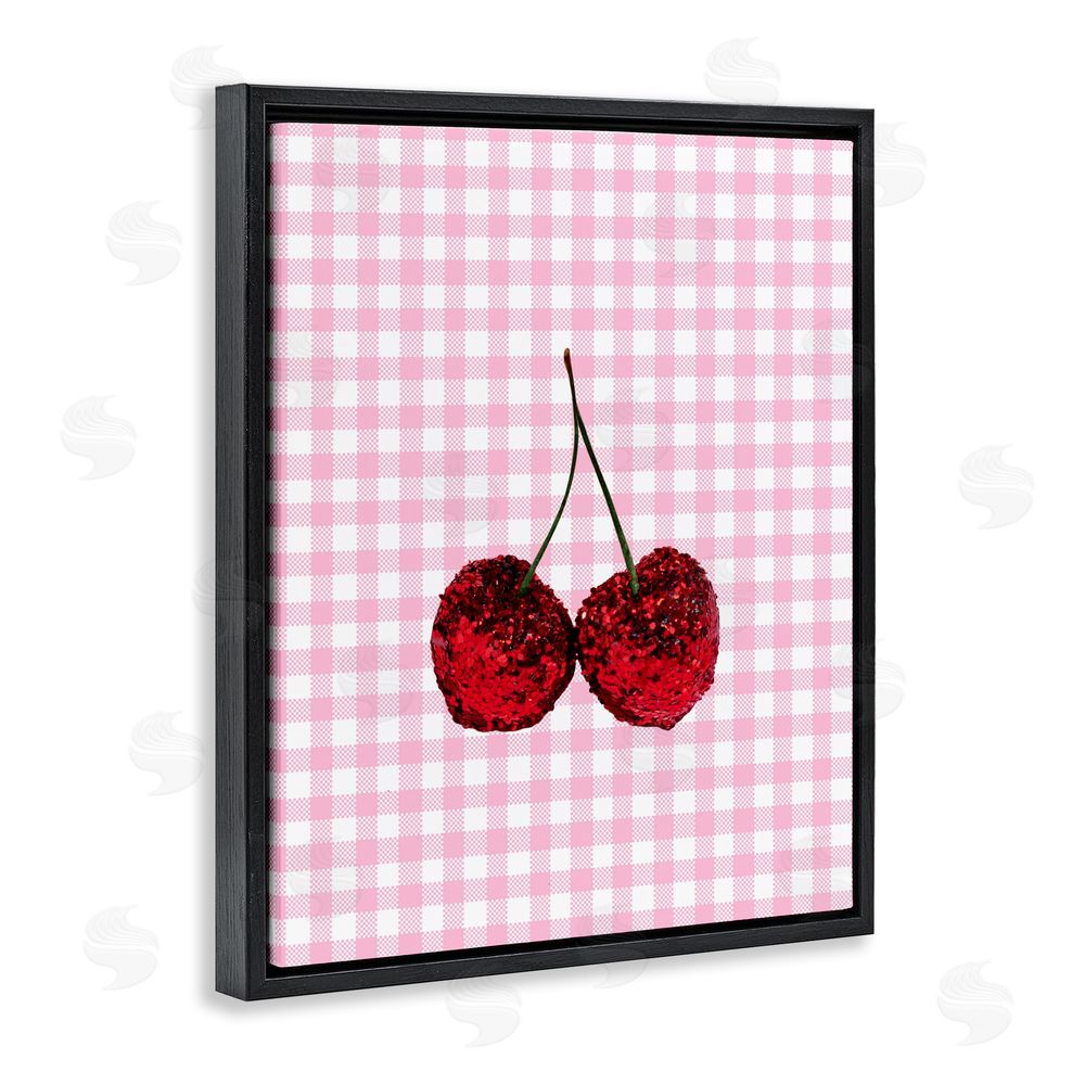 LISH Creative Glitter Cherry on Pink Gingham Black Floating Framed Canvas Wall Art