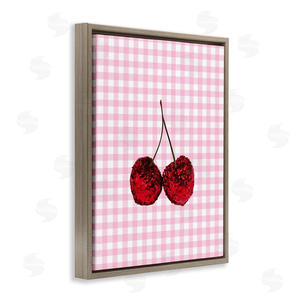 LISH Creative Glitter Cherry on Pink Gingham Brown Floating Framed Canvas Wall Art