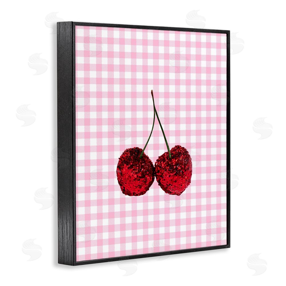 LISH Creative Glitter Cherry on Pink Gingham Black Framed Giclee Wall Art