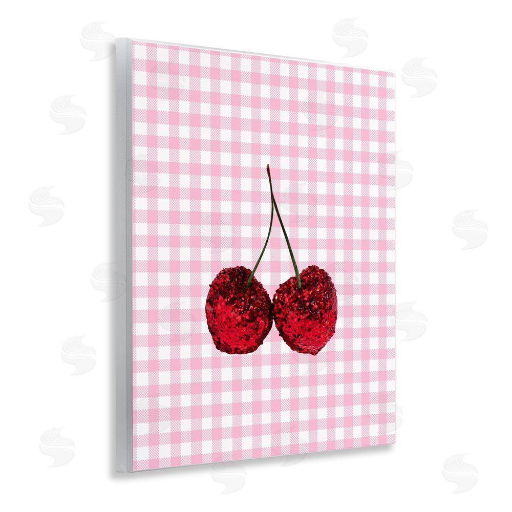 LISH Creative Glitter Cherry on Pink Gingham Wall Plaque Home Decor Art Print