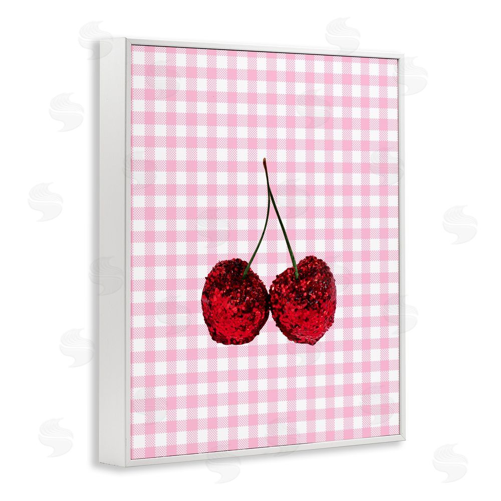 LISH Creative Glitter Cherry on Pink Gingham White Framed Giclee Wall Art