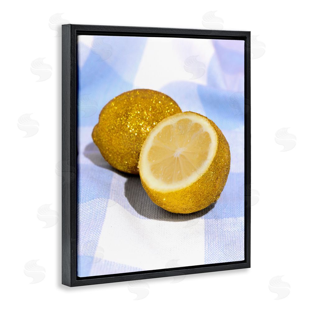 LISH Creative Glimmer Lemon on Blue Black Floating Framed Canvas Wall Art