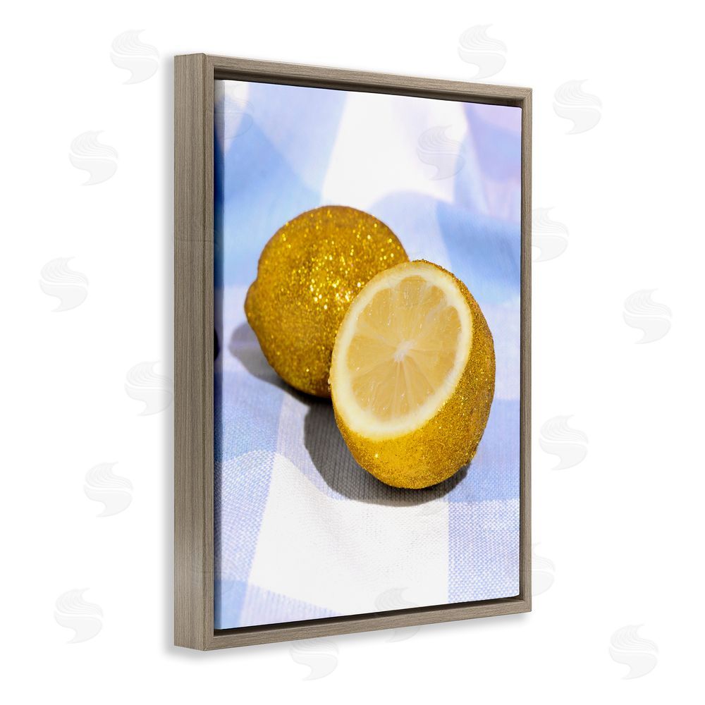 LISH Creative Glimmer Lemon on Blue Brown Floating Framed Canvas Wall Art