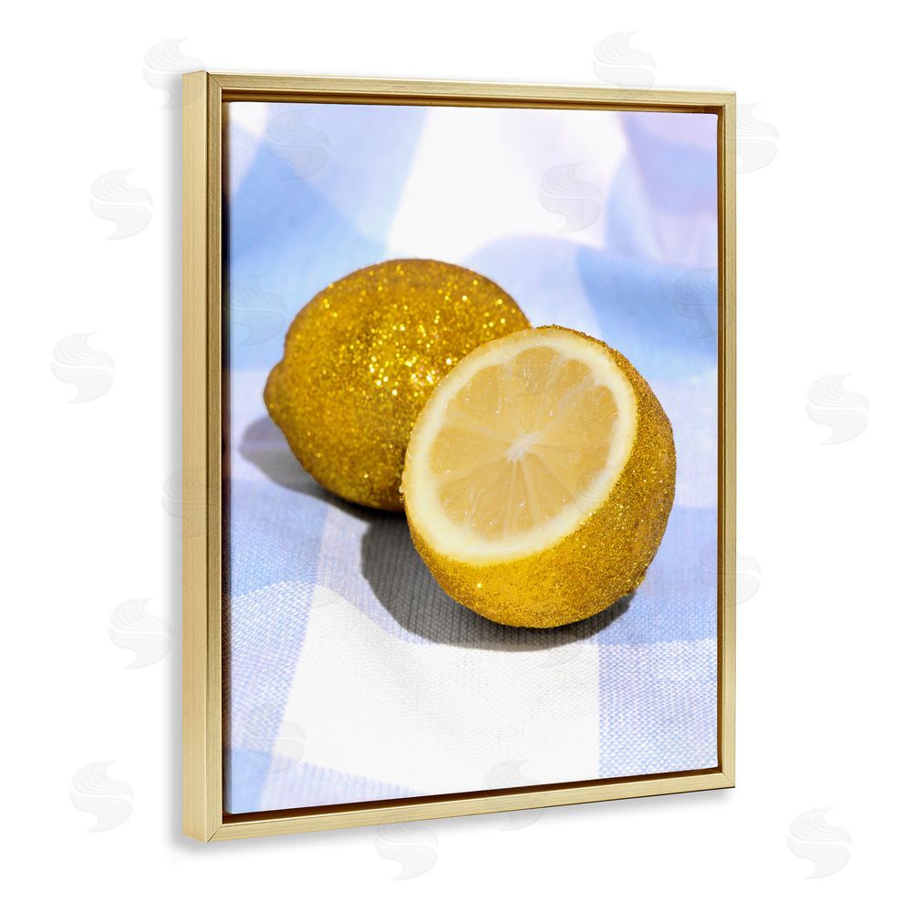 LISH Creative Glimmer Lemon on Blue Gold Floating Framed Canvas Wall Art