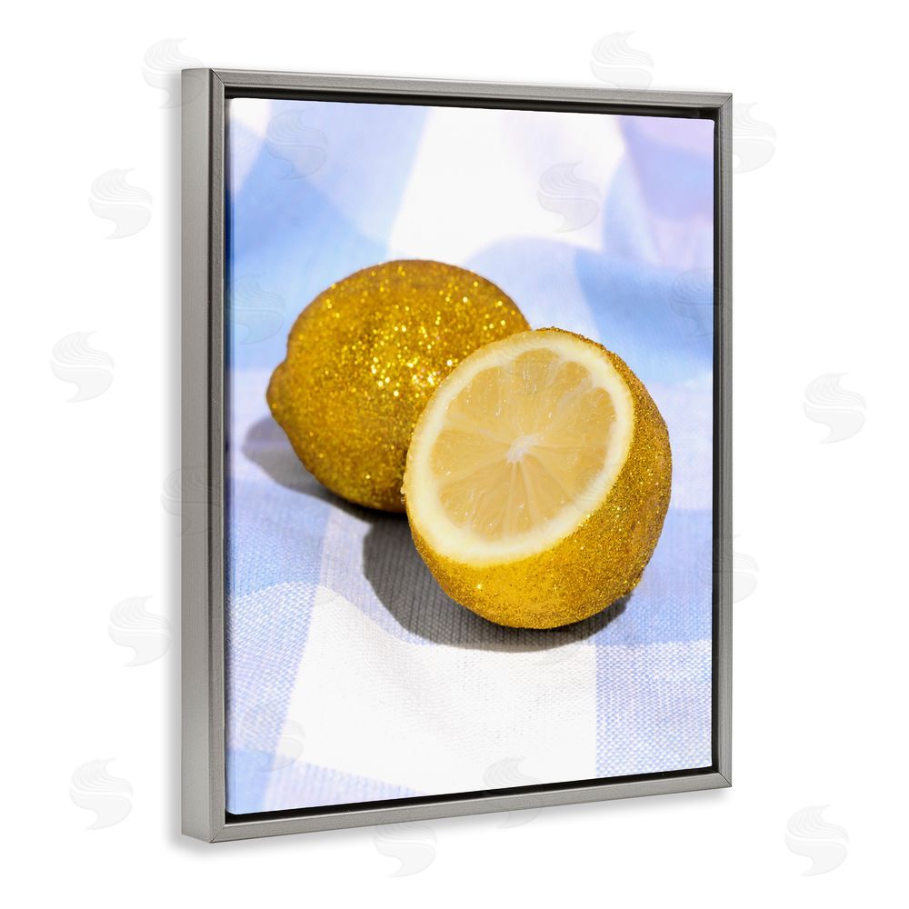 LISH Creative Glimmer Lemon on Blue Gray Floating Framed Canvas Wall Art