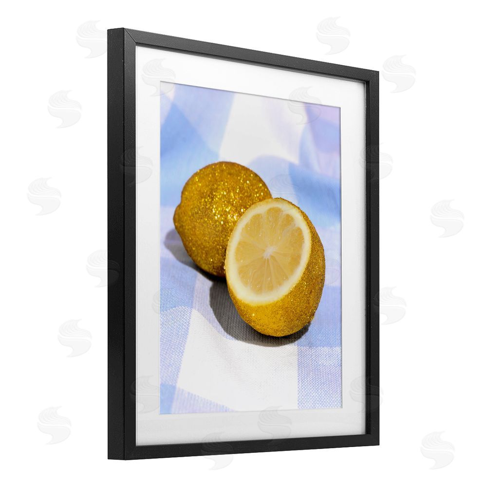 LISH Creative Glimmer Lemon on Blue Black Framed Print Under Glass Wall Art