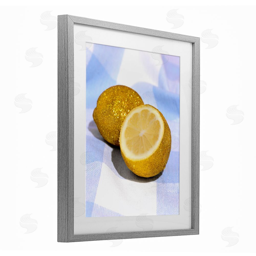 LISH Creative Glimmer Lemon on Blue Gray Framed Print Under Glass Wall Art
