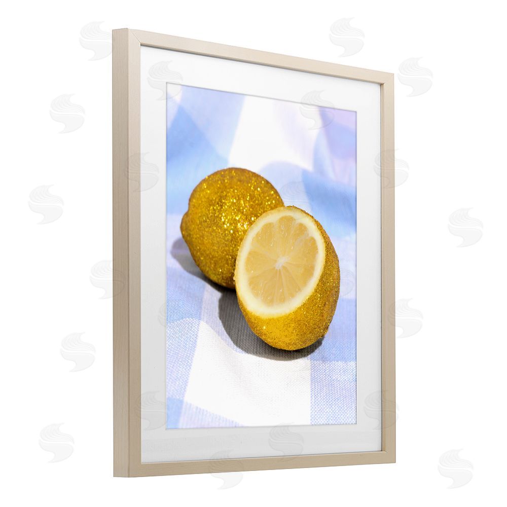 LISH Creative Glimmer Lemon on Blue Brown Framed Print Under Glass Wall Art